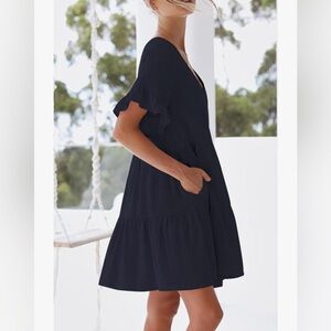 Navy boho knee length dress